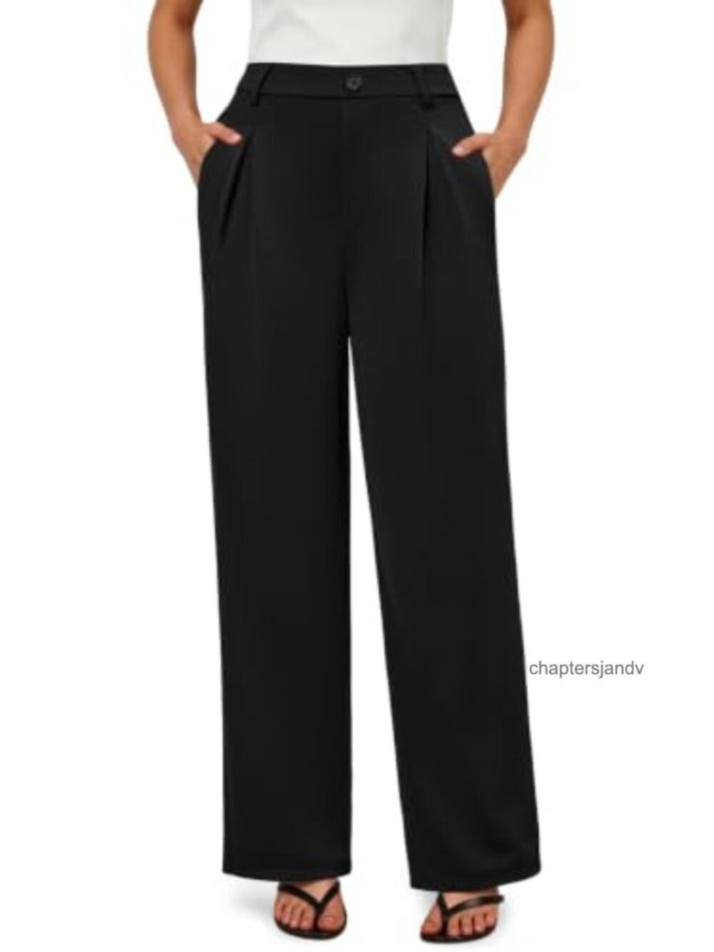 Women Wide Leg Pull-On Stretchy Slacks with 2 Pockets